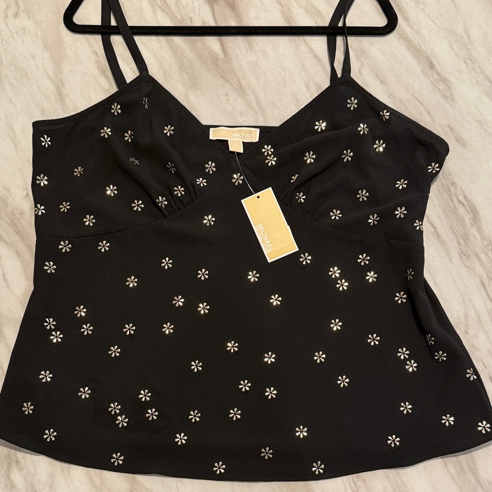Michael Kors Black Camisole with silver Floral Accents